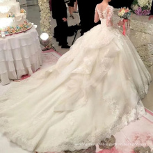 2021 latest design lace off-shoulder fashion train bridal dress wedding gown